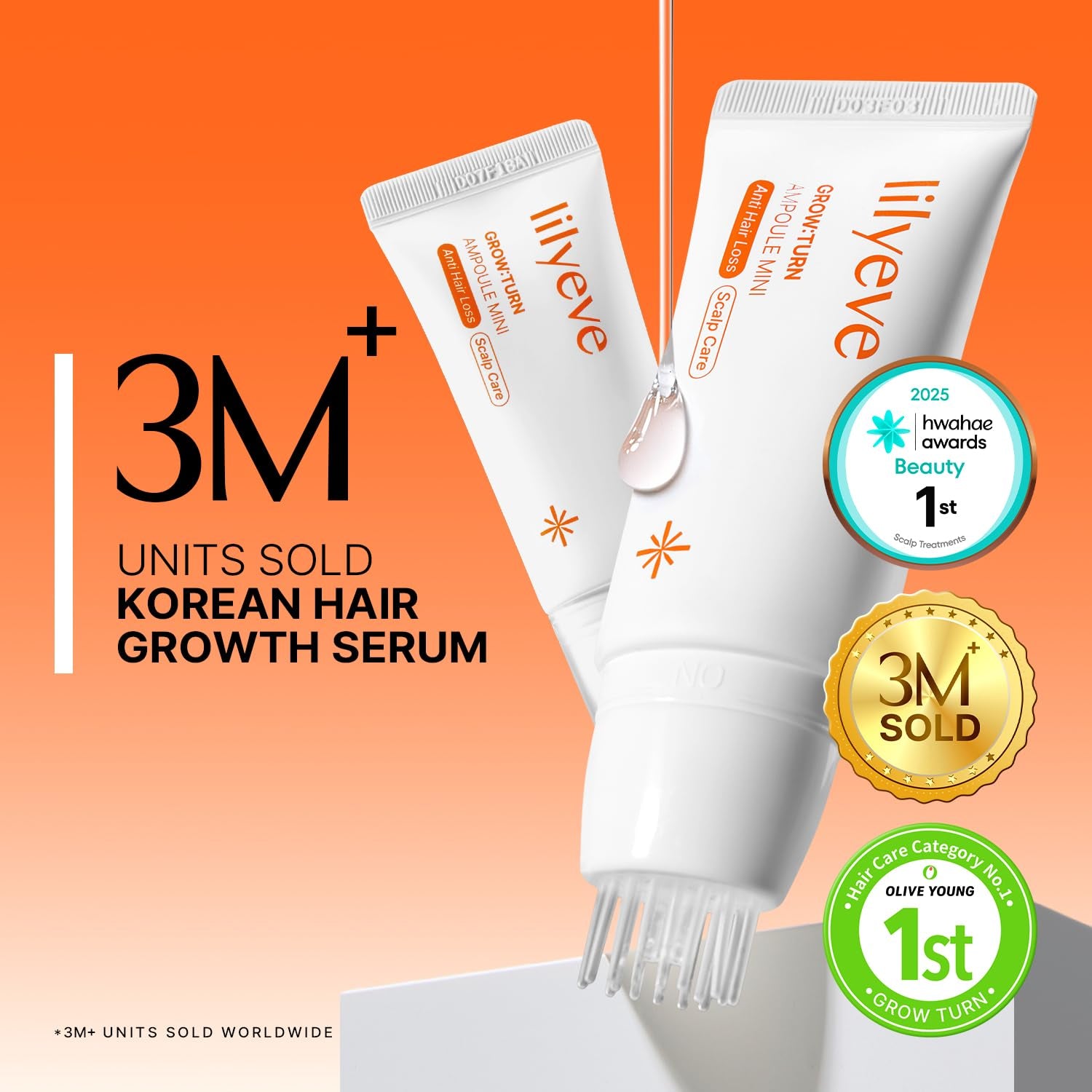 GROWTURN Hair Growth Serum with Built-In Brush, Heartleaf-Derived Exosomes to Revitalize & Thickening Hair, Hair Growth Accelerator - Korean Hair Care, 1.01 Fl. Oz. (Pack of 1)